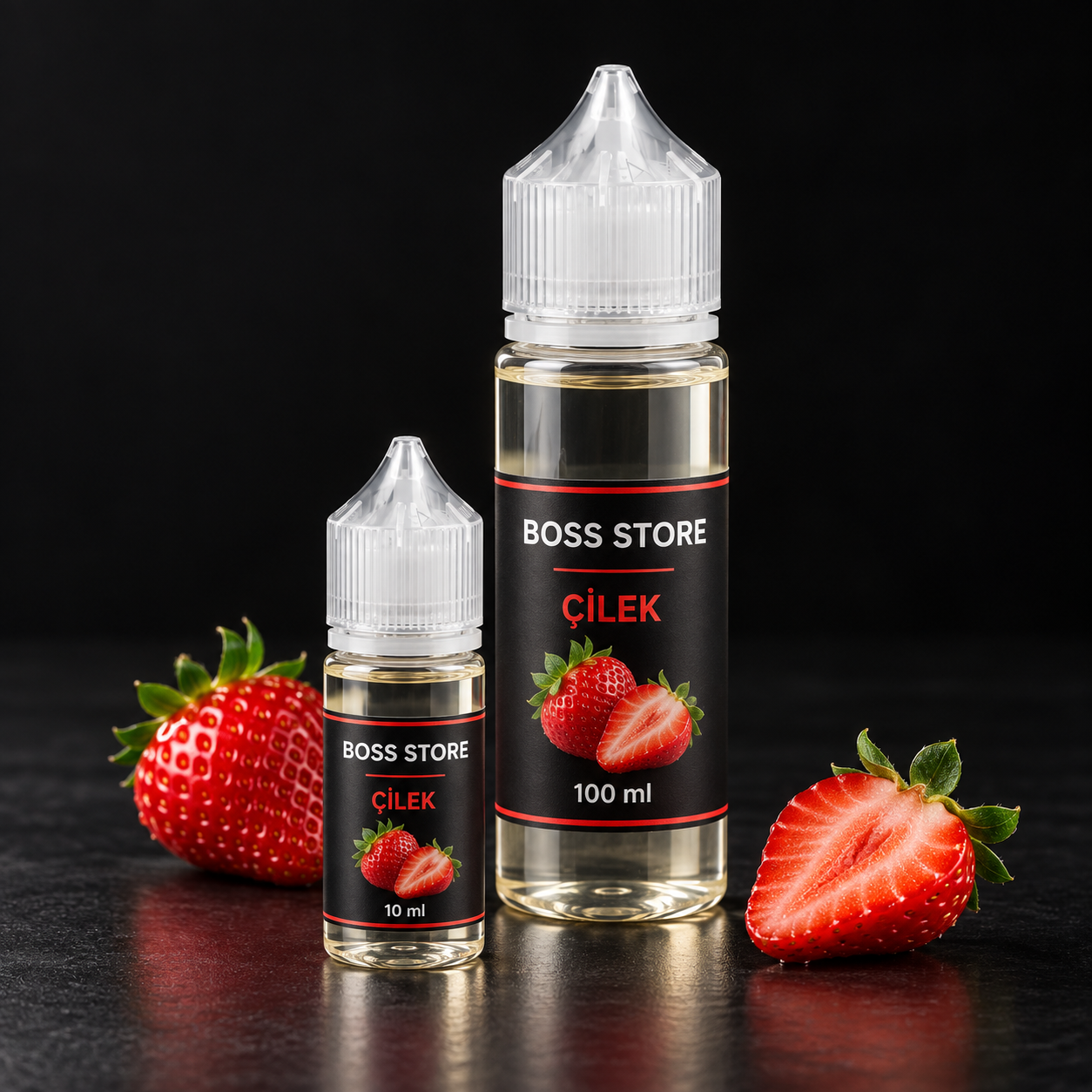 Çilek: dolu 10 ml ve 100 ml şişelerin temsili görseli
